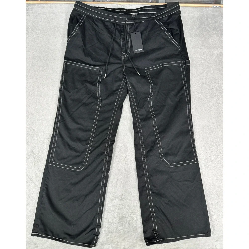 True Religion Carpenter Pants Mens 40 Black Vinny Ultra Baggy Twill 701031